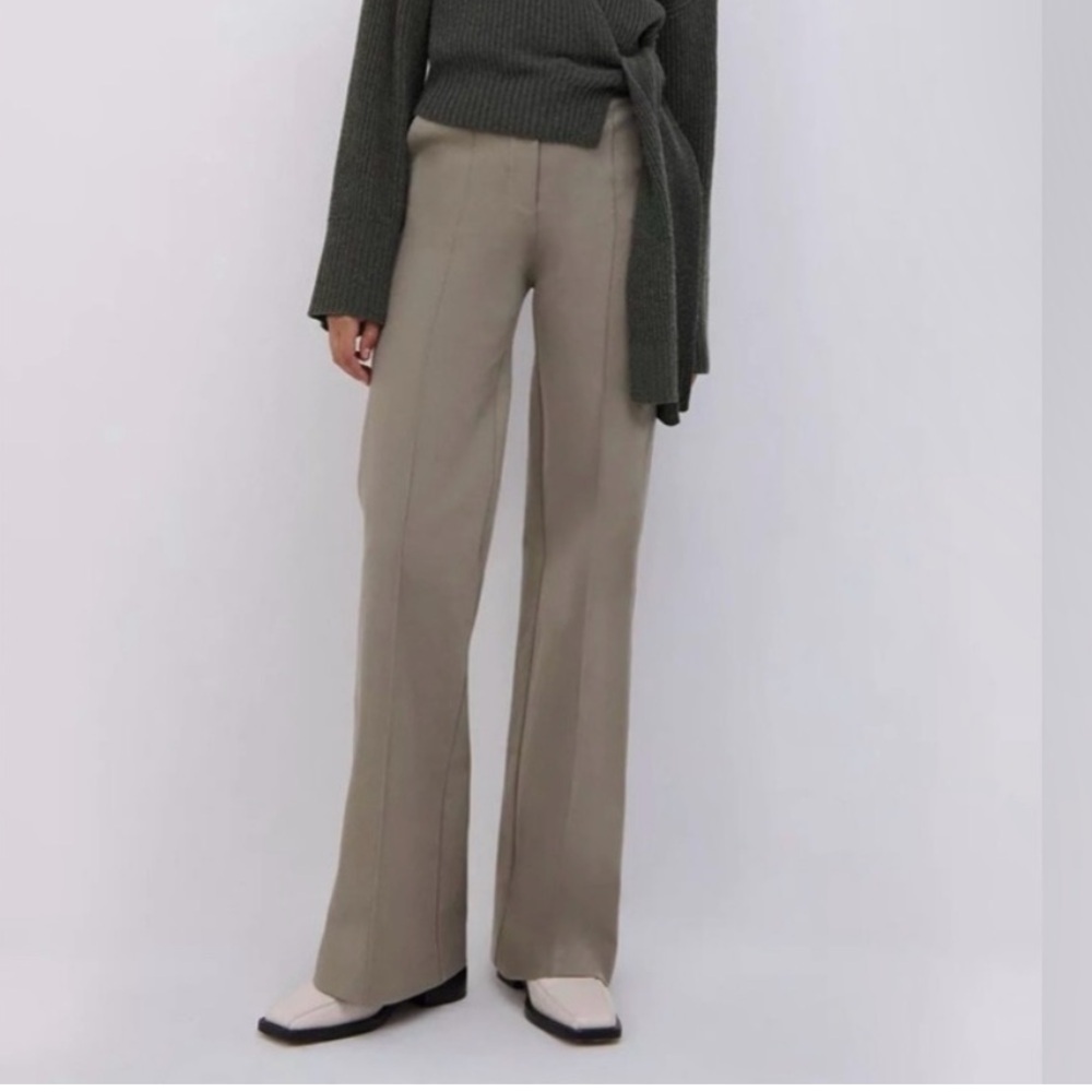 Jonathan Simkhai Sage Green / Khaki Luxury Wide Leg Trousers